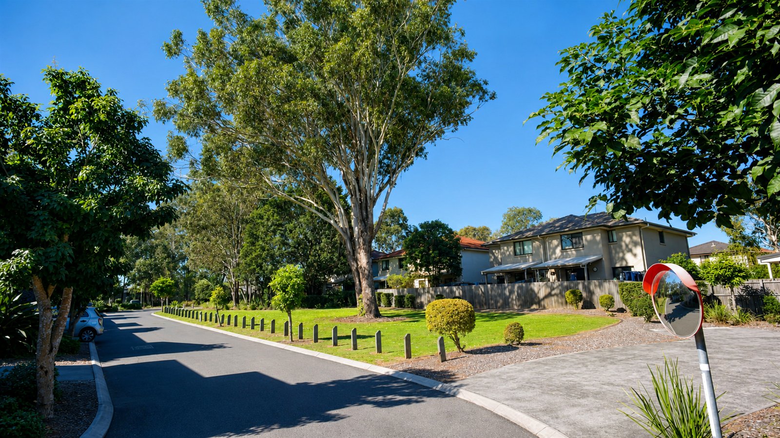 Gum trees and landscaped shared green space at AcaciaFields